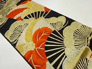 扇子に松・桐模様織出し袋帯